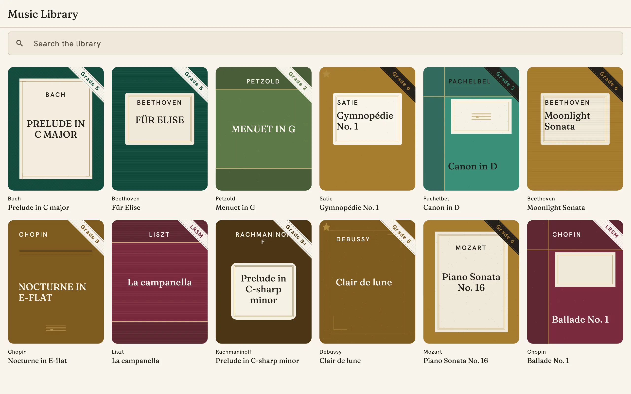 Music Library at desktop width