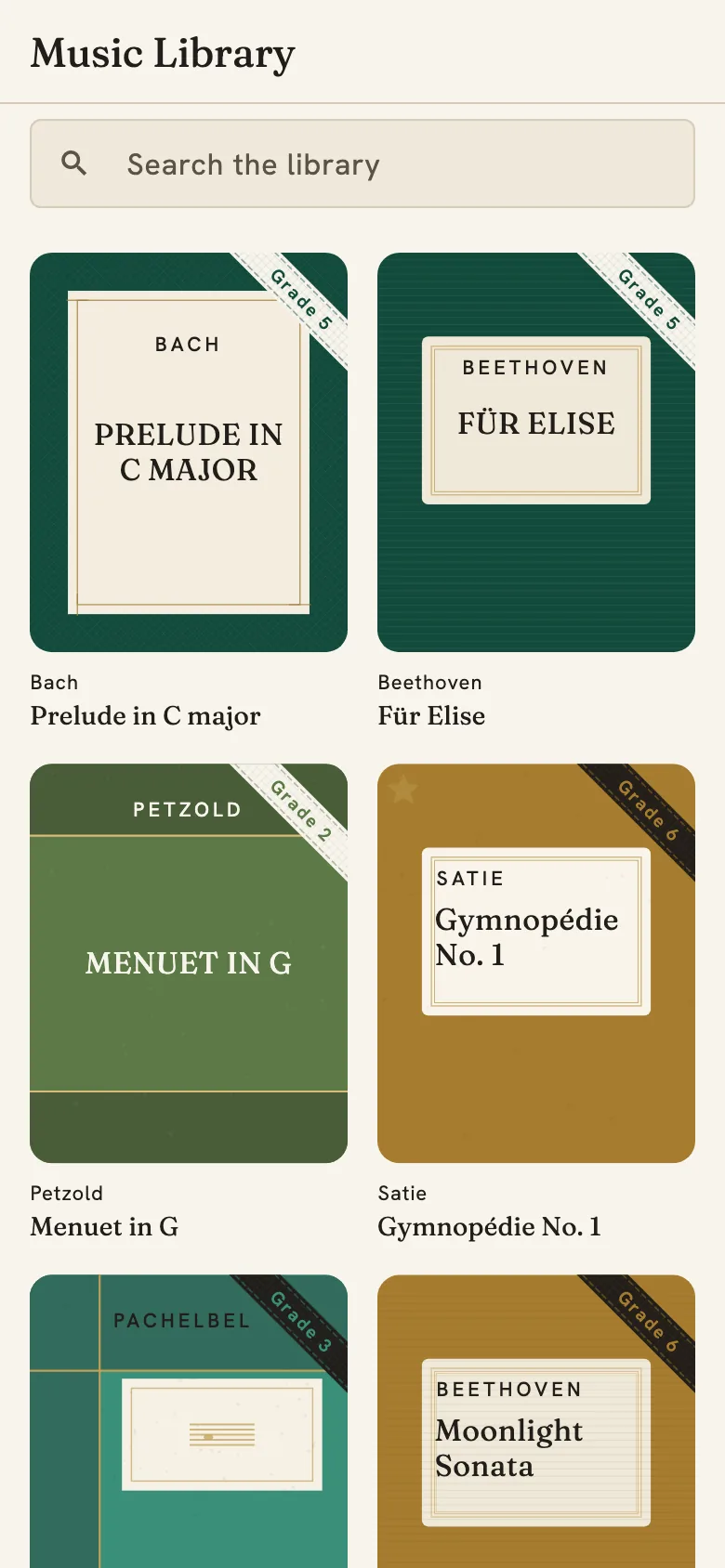 The Music Library in Quaverley, with graded repertoire ready to choose