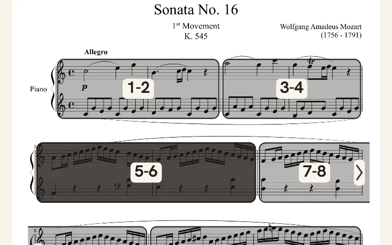 Reviewing the bars and sections of a score in Quaverley