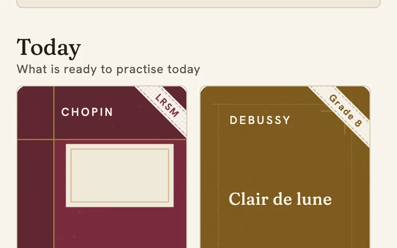 The Today screen in Quaverley, showing what is due now and what is coming up