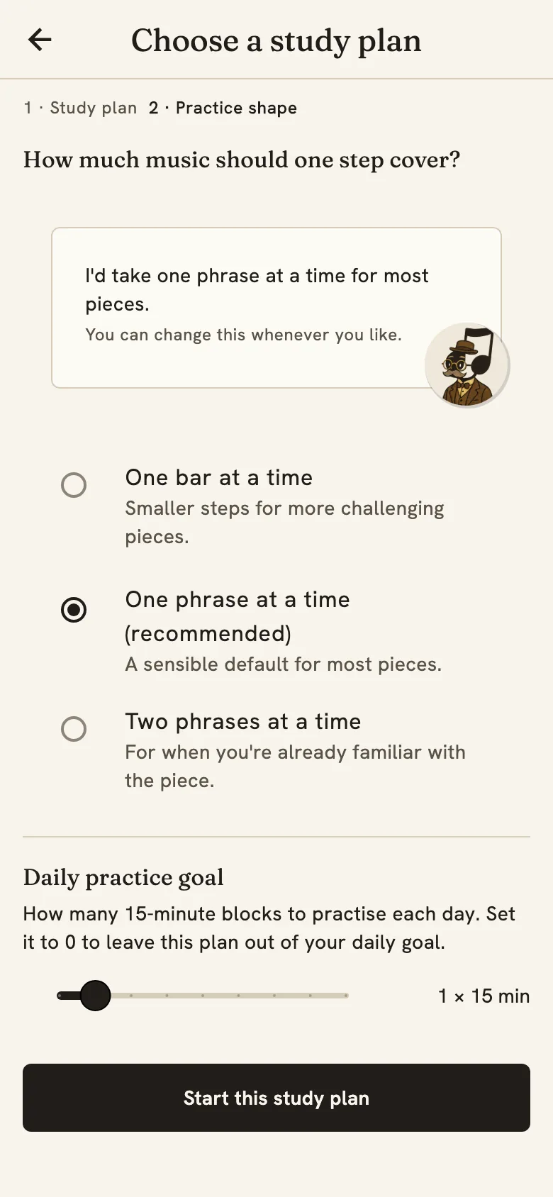 Study plan and daily practice time